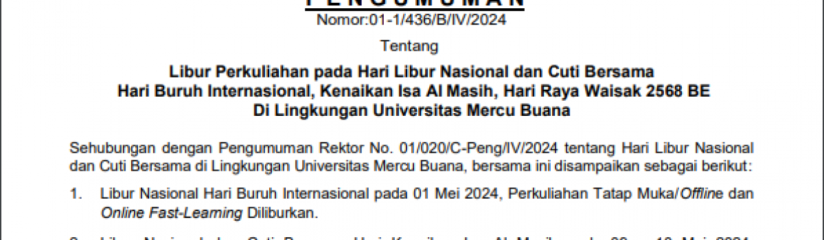 Pengumuman Libur Perkuliahan Nasional dan Cuti Bersama